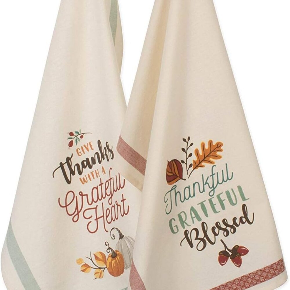 DII Fall Kitchen Towel Set Grateful Heart 18" x 28" NEW
